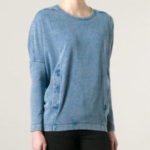 Helmut Lang Denim Dropped-Sleeve Sweatshirt w/ Pockets